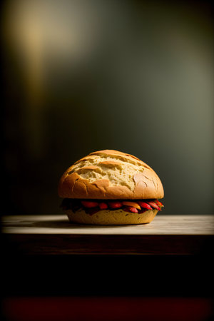 A Close Up Of A Sandwich On A Table. Generative AIの素材