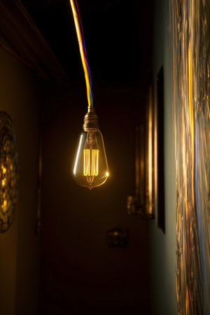 A Light Bulb Hanging From The Side Of A Wall. Generative AIの素材