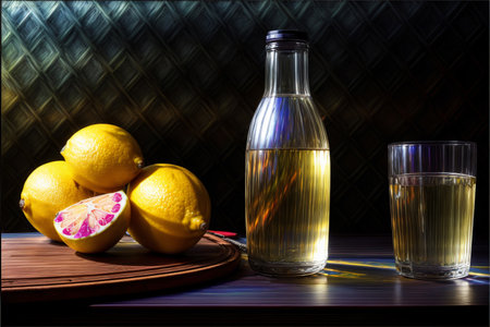 A Still Life Of Lemons And A Glass Of Water. Generative AIの素材