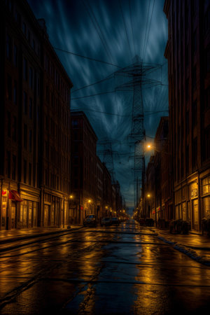 A City Street At Night In The Rain. Generative AIの素材