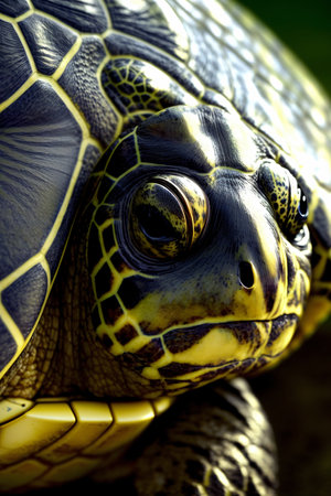 A Close Up Of A Sea Turtle'S Face. Generative AIの素材