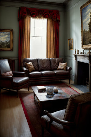 A Living Room Filled With Furniture And A Fire Place. Generative AIの素材