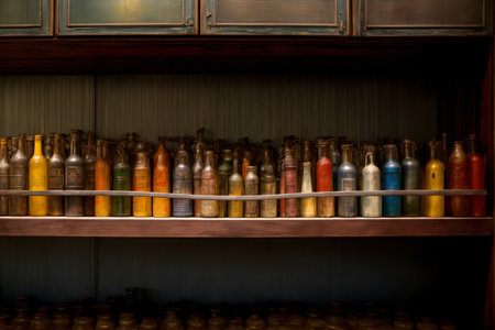 A Shelf Filled With Lots Of Bottles Of Different Colors. Generative AIの素材