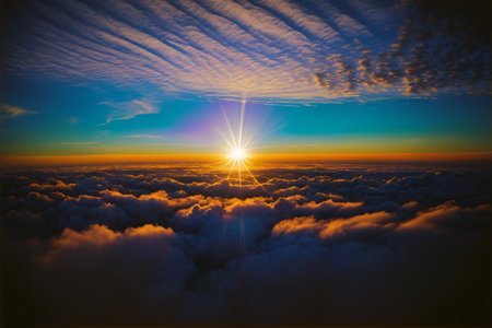 The Sun Is Setting Over The Clouds In The Sky. Generative AIの素材
