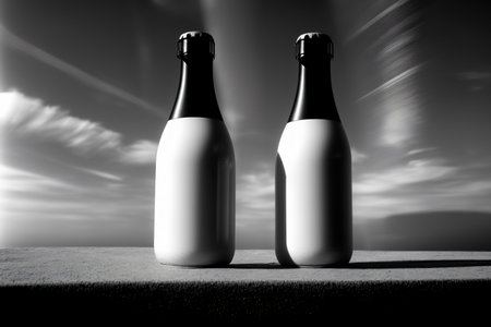 A Couple Of Bottles Sitting On Top Of A Table. Generative AIの素材