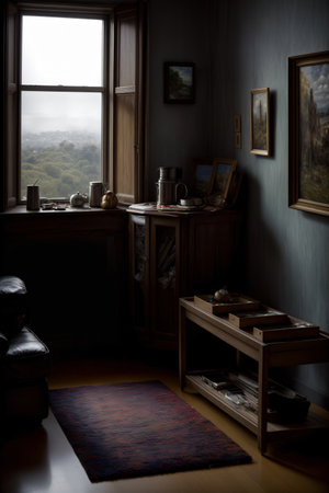 A Living Room Filled With Furniture And A Large Window. Generative AIの素材