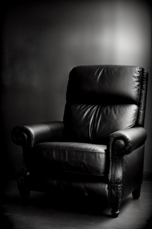 A Black And White Photo Of A Leather Chair. Generative AIの素材