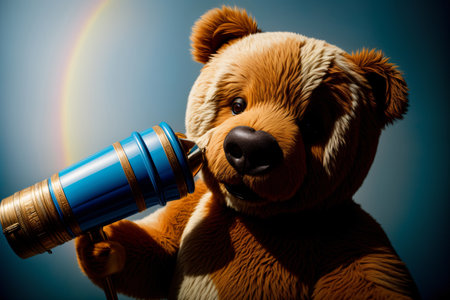 A Brown Teddy Bear Holding A Blue Cup. Generative AIの素材