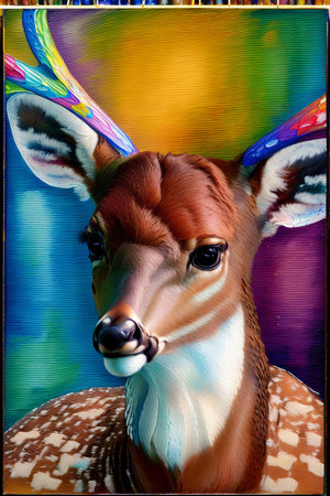 A Close Up Of A Painting Of A Deer. Generative AIの素材