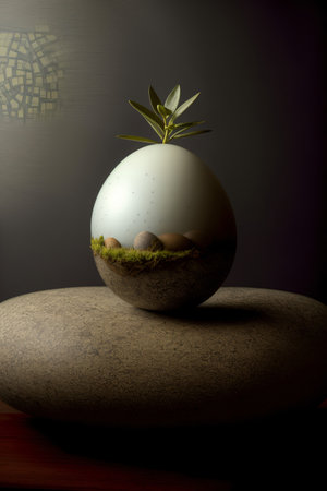 A White Vase Sitting On Top Of A Rock. Generative AIの素材