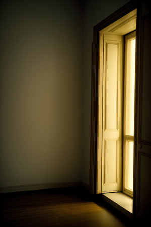 An Open Door In A Dimly Lit Room. Generative AIの素材