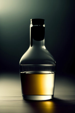 A Bottle Of Liquid Sitting On Top Of A Table. Generative AIの素材