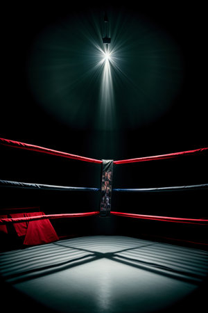A Boxing Ring With A Light Shining On It. Generative AIの素材