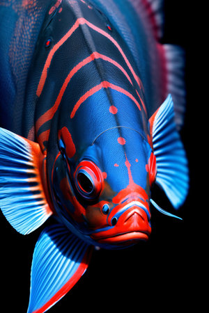 A Close Up Of A Fish On A Black Background. Generative AIの素材