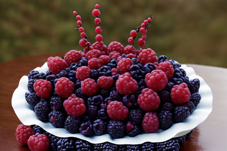 A Close Up Of A Plate Of Berries On A Table. Generative AIの素材