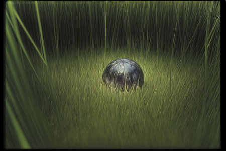 A Ball Sitting In The Middle Of Tall Grass. Generative AIの素材