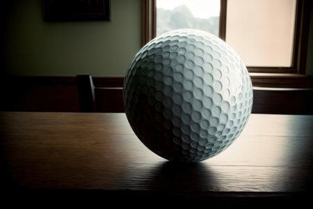 A Golf Ball Sitting On Top Of A Wooden Table. Generative AIの素材