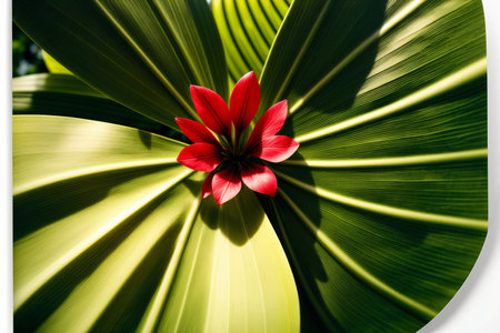 A Red Flower Sitting On Top Of A Green Leaf. Generative AIの素材