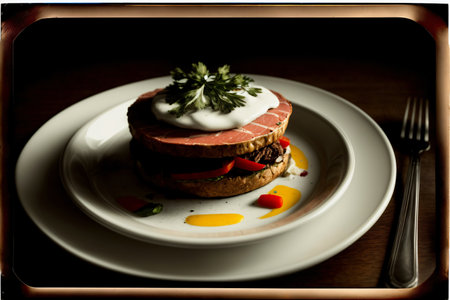 A Close Up Of A Plate Of Food With A Fork. Generative AIの素材