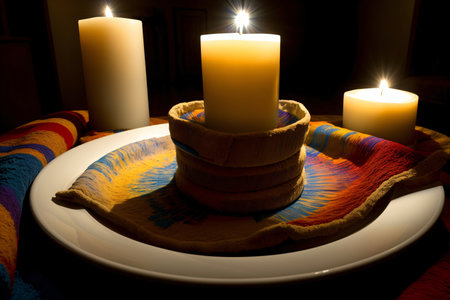 A Couple Of Candles Sitting On Top Of A Plate. Generative AIの素材