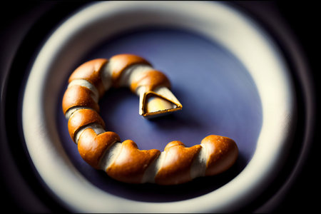 A Piece Of Food Sitting On Top Of A Blue Plate. Generative AIの素材