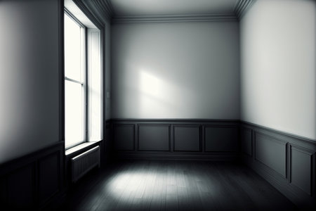 An Empty Room With A Window And A Radiator. Generative AIの素材