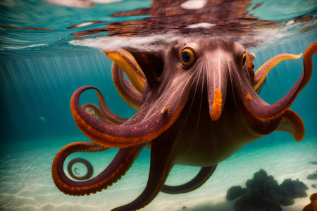 A Close Up Of An Octopus Under Water. Generative AIの素材
