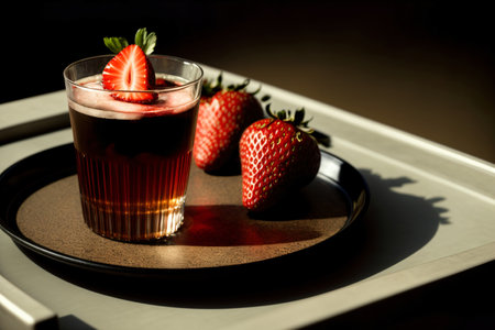 A Close Up Of A Plate Of Food With A Drink. Generative AIの素材