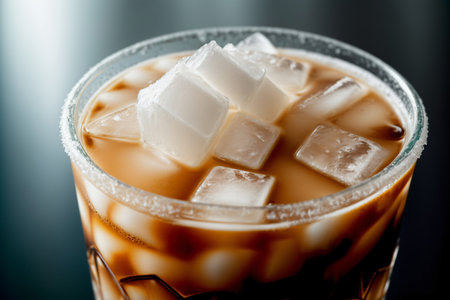 A Close Up Of A Drink With Ice Cubes. Generative AIの素材