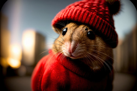 A Mouse Wearing A Red Sweater And A Red Hat. Generative AIの素材