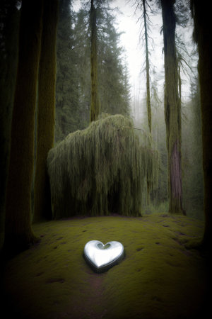 A Heart Shaped Object In The Middle Of A Forest. Generative AIの素材