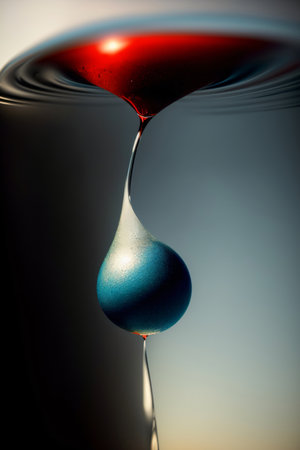 A Drop Of Water With A Red Liquid Coming Out Of It. Generative AIの素材