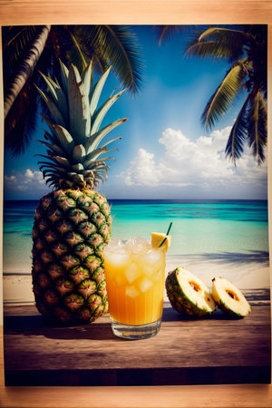 A Glass Of Orange Juice Next To A Pineapple. Generative AIの素材