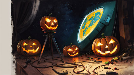 A Group Of Carved Pumpkins Sitting On Top Of A Table. Generative AIの素材