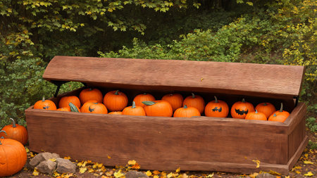 A Wooden Box Filled With Lots Of Pumpkins. Generative AIの素材