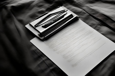 A Black And White Photo Of A Notepad And Pen. Generative AIの素材