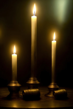 A Group Of Lit Candles Sitting On Top Of A Table. Generative AIの素材