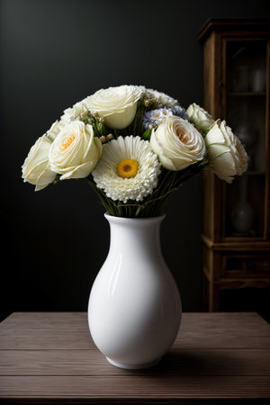 A White Vase Filled With Lots Of White Flowers. Generative AIの素材