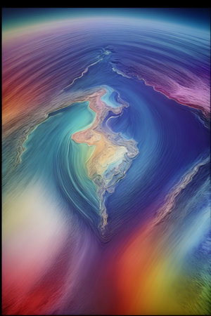 A Multicolored Painting Of A Body Of Water. Generative AIの素材