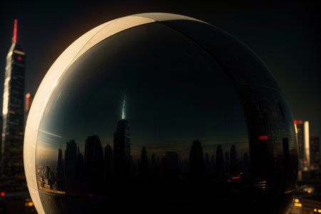 A Reflection Of A City In A Mirror. Generative AIの素材