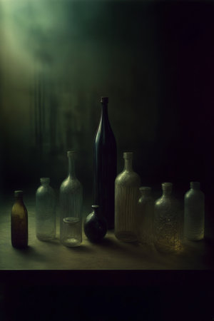 A Group Of Bottles Sitting On Top Of A Table. Generative AIの素材