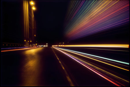 A Blurry Photo Of A City Street At Night. Generative AIの素材