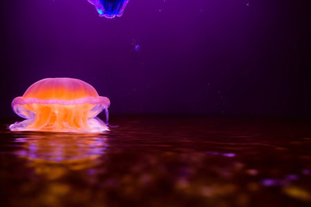 A Close Up Of A Jellyfish In A Body Of Water. Generative AIの素材