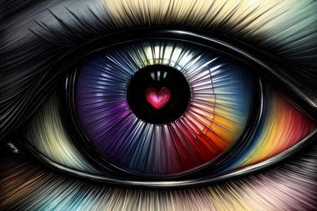 A Close Up Of A Rainbow Colored Eye. Generative AIの素材