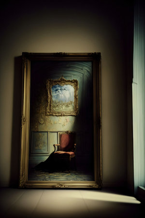 A Room With A Chair And A Painting On The Wall. Generative AIの素材