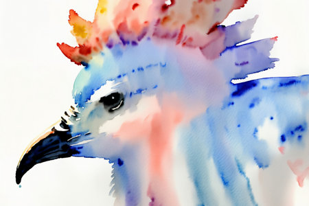 A Watercolor Painting Of A Colorful Bird On A White Background. Generative AIの素材