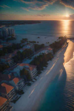 A Bird'S Eye View Of A Beach At Sunset. Generative AIの素材