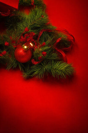 A Close Up Of A Christmas Decoration On A Red Background. Generative AIの素材