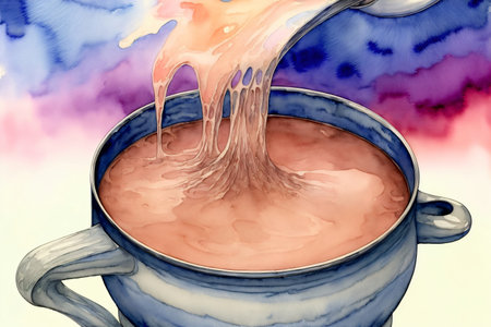 A Painting Of A Cup Of Coffee Being Filled With Liquid. Generative AIの素材