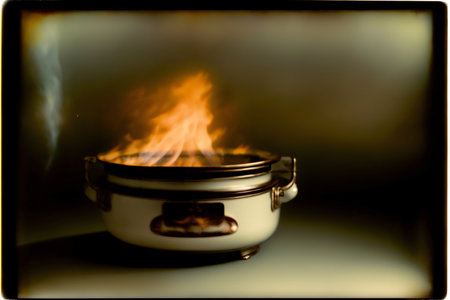 A White Pot With A Flame Inside Of It. Generative AIの素材